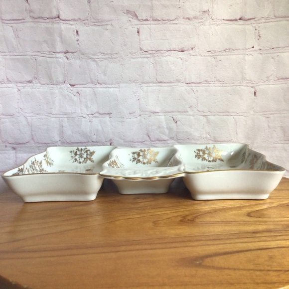 Vintage Hand Painted Gold Floral Sectioned Serving Dish - France - Picture 7 of 8